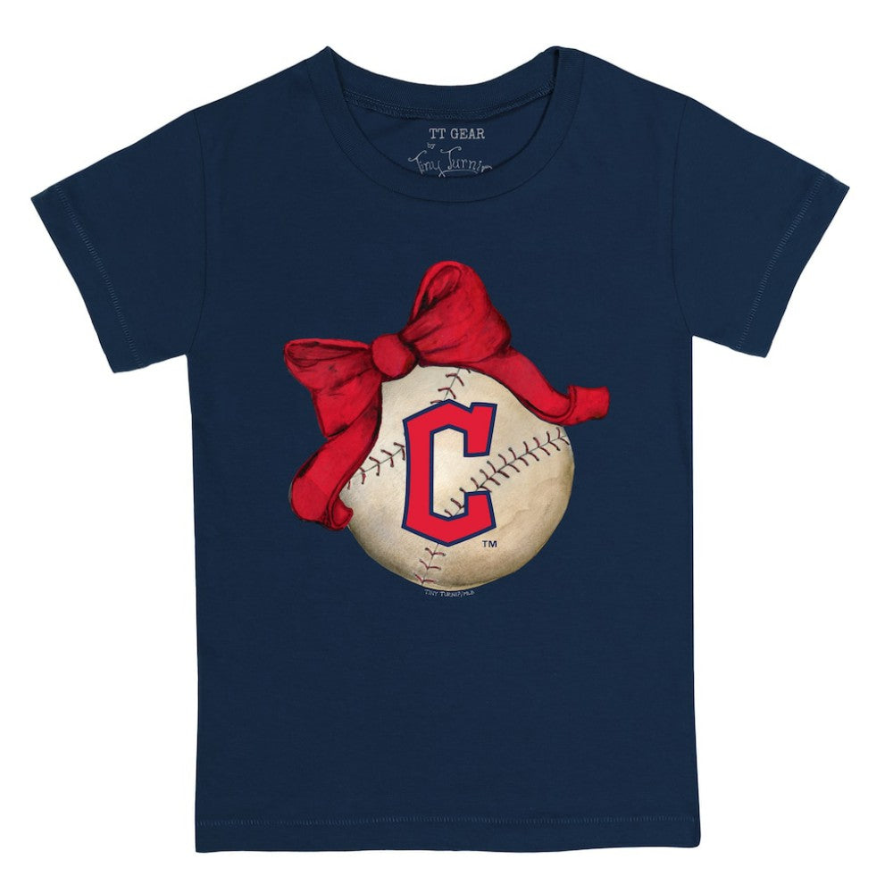 Cleveland Guardians Tiny Turnip Youth Baseball Bow T-Shirt - Navy - MLB Lifestyle