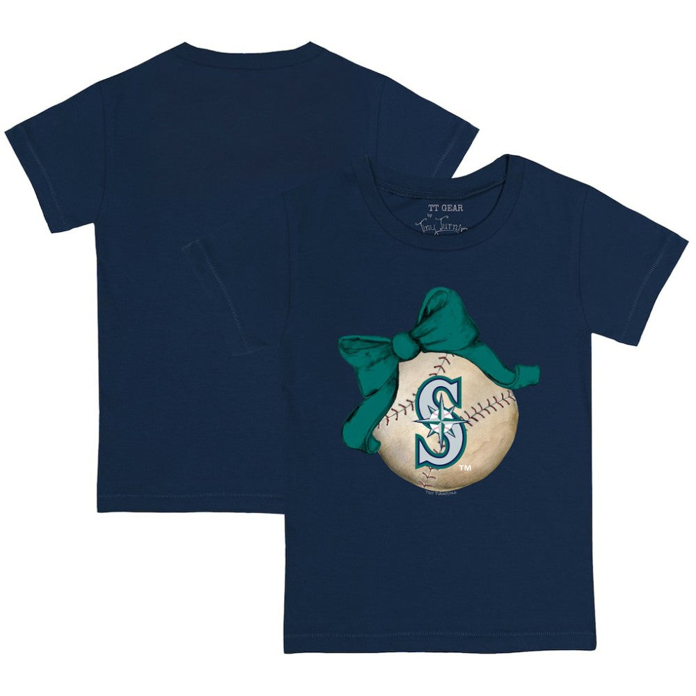 Seattle Mariners Tiny Turnip Youth Baseball Bow T-Shirt - Navy - MLB on Sale