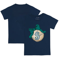 Seattle Mariners Tiny Turnip Youth Baseball Bow T-Shirt - Navy - MLB on Sale