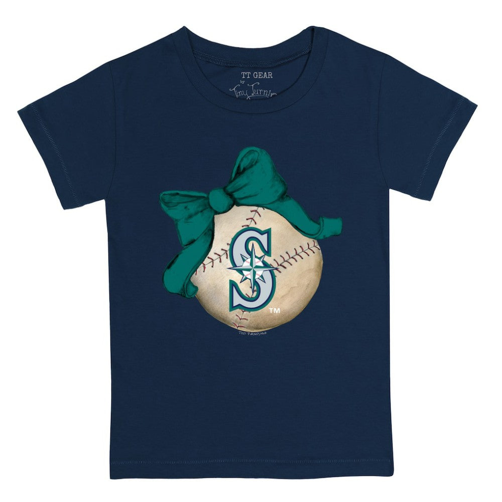 Seattle Mariners Tiny Turnip Youth Baseball Bow T-Shirt - Navy - MLB on Sale