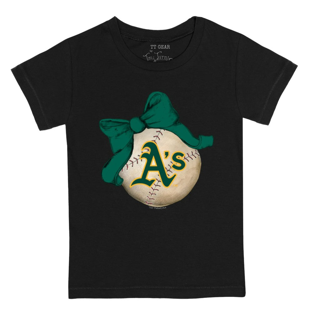 Athletics Tiny Turnip Youth Baseball Bow T-Shirt - Black - MLB Sale