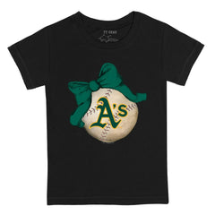 Athletics Tiny Turnip Youth Baseball Bow T-Shirt - Black - MLB Sale