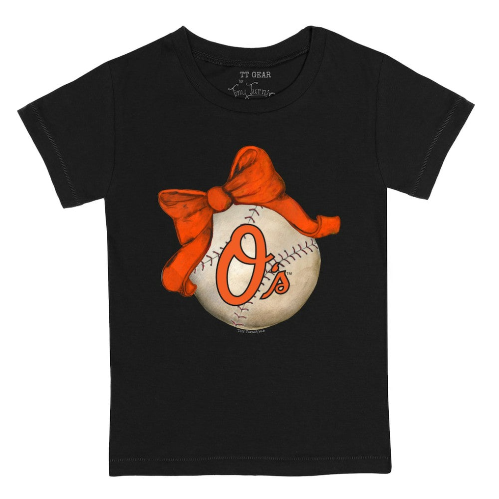 Baltimore Orioles Tiny Turnip Youth Baseball Bow T-Shirt - Black - MLB Online