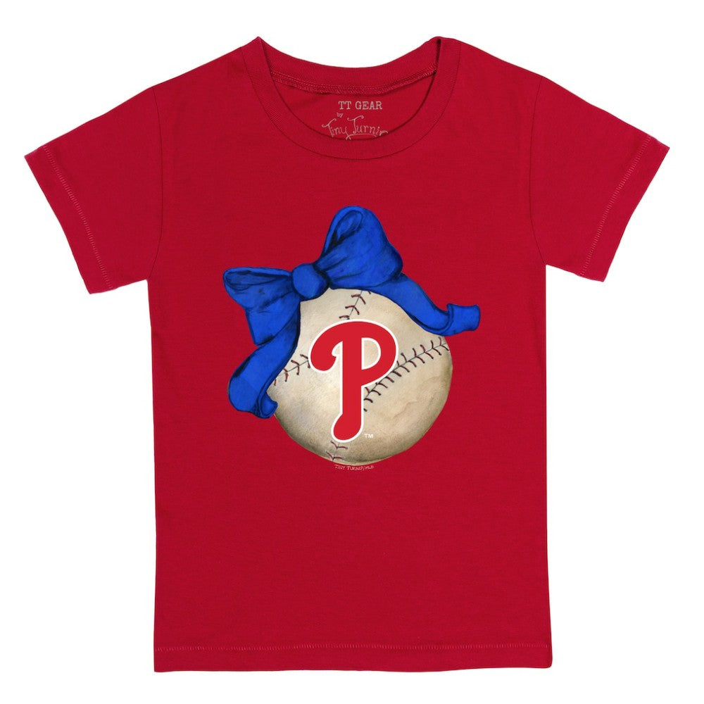 Philadelphia Phillies Tiny Turnip Youth Baseball Bow T-Shirt - Red - MLB Sale