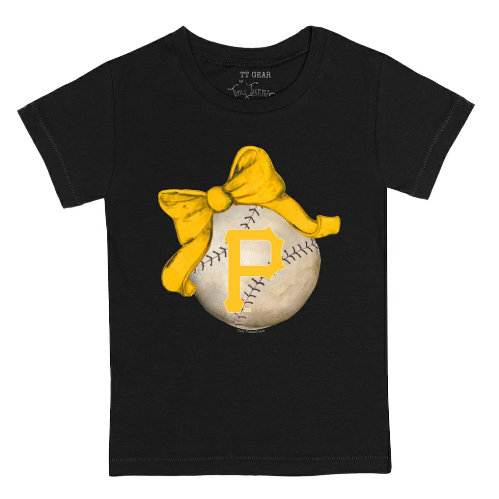 Pittsburgh Pirates Tiny Turnip Youth Baseball Bow T-Shirt - Black - MLB Sale