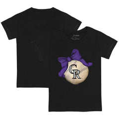 Colorado Rockies Tiny Turnip Youth Baseball Bow T-Shirt - Black - MLB on Sale