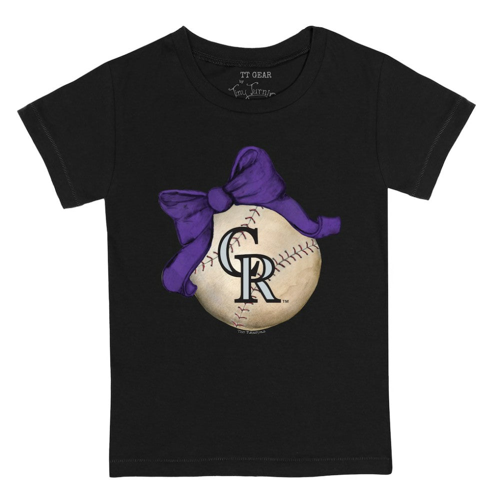 Colorado Rockies Tiny Turnip Youth Baseball Bow T-Shirt - Black - MLB on Sale