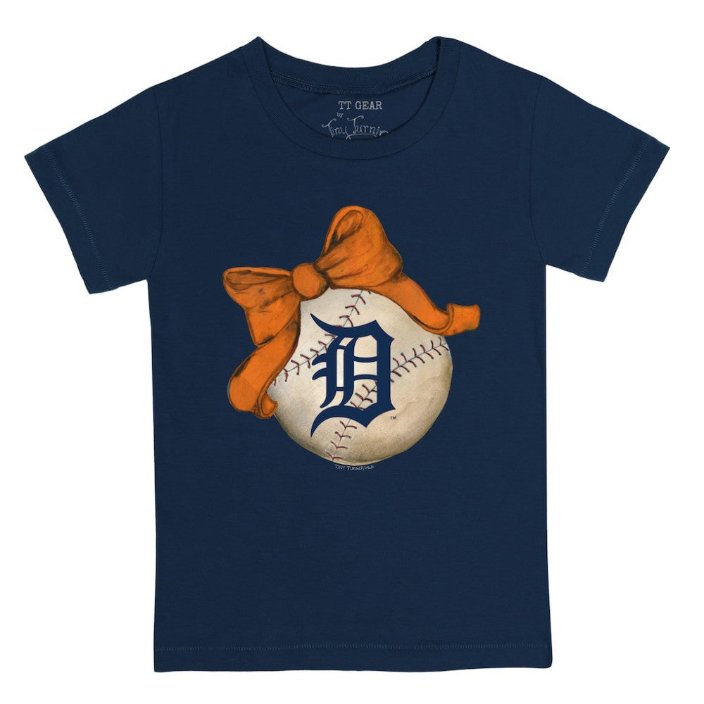 Detroit Tigers Tiny Turnip Youth Baseball Bow T-Shirt - Navy - MLB Online