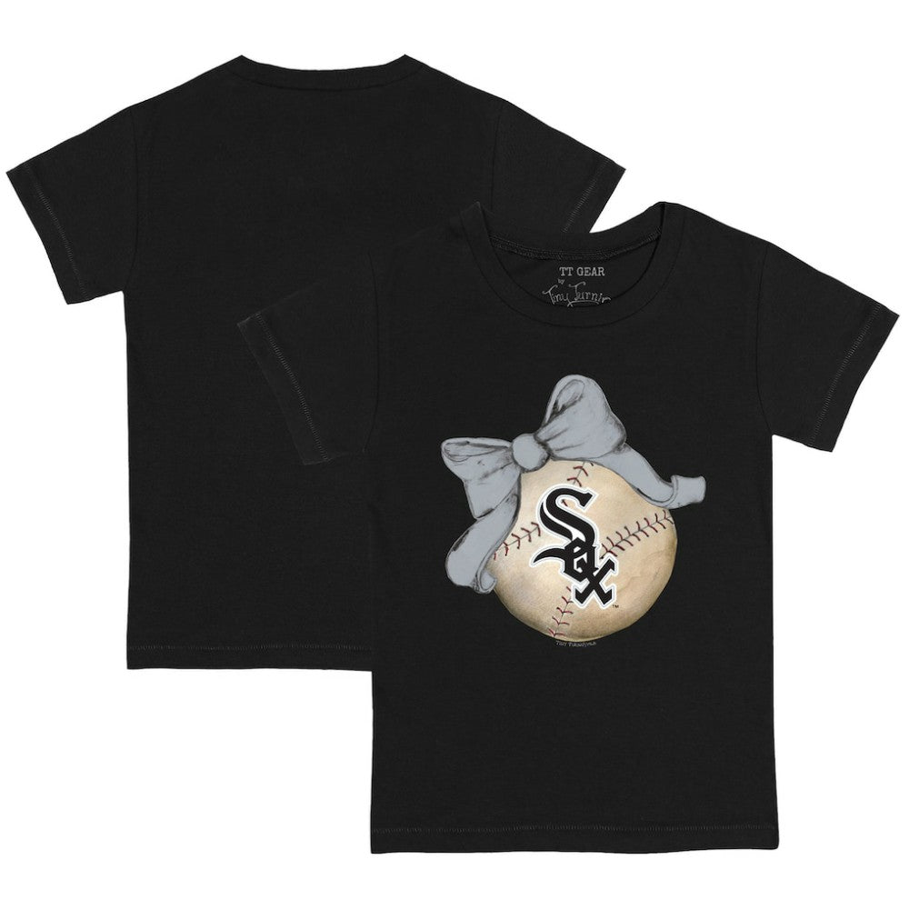 Chicago White Sox Tiny Turnip Youth Baseball Bow T-Shirt - Black - MLB on Sale