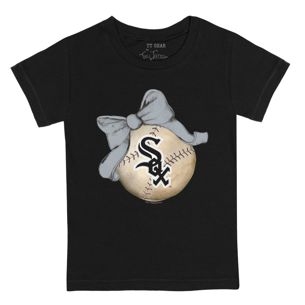 Chicago White Sox Tiny Turnip Youth Baseball Bow T-Shirt - Black - MLB on Sale