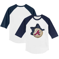 Atlanta Braves Tiny Turnip Youth Baseball Bow 3/4-Sleeve Raglan T-Shirt - White/Navy - MLB Lifestyle