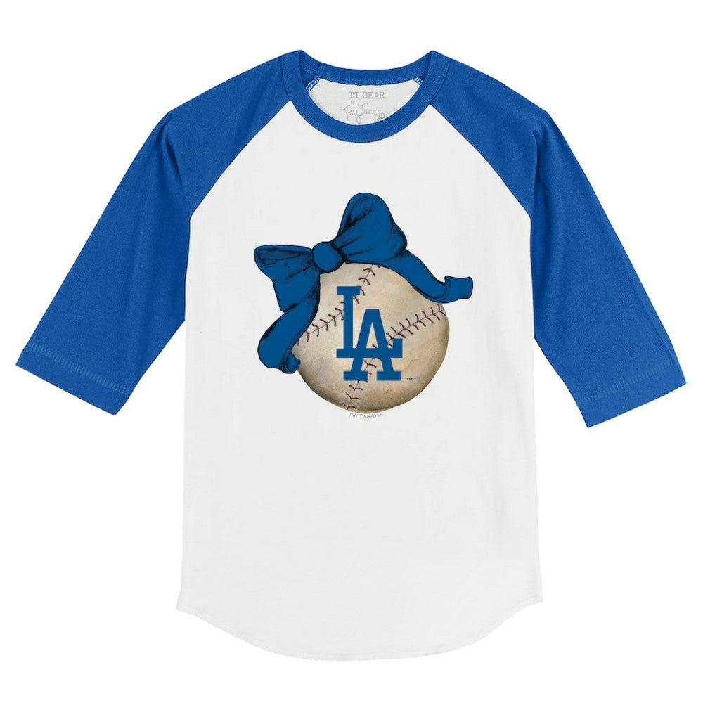 Los Angeles Dodgers Tiny Turnip Youth Baseball Bow 3/4-Sleeve Raglan T-Shirt - White/Royal - MLB Sale