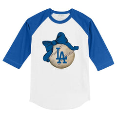 Los Angeles Dodgers Tiny Turnip Youth Baseball Bow 3/4-Sleeve Raglan T-Shirt - White/Royal - MLB Sale