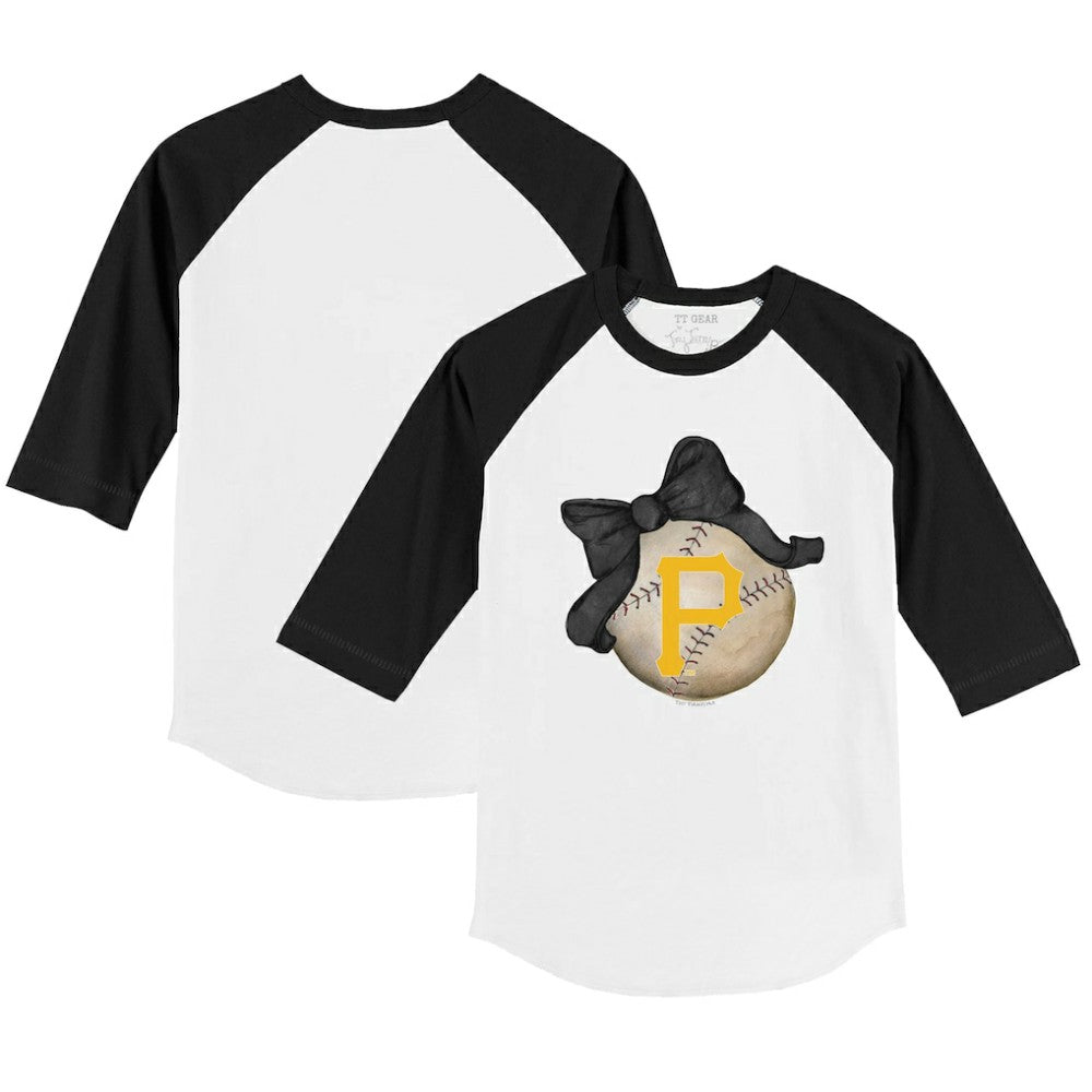 Pittsburgh Pirates Tiny Turnip Youth Baseball Bow 3/4-Sleeve Raglan T-Shirt - White/Black - MLB Lifestyle