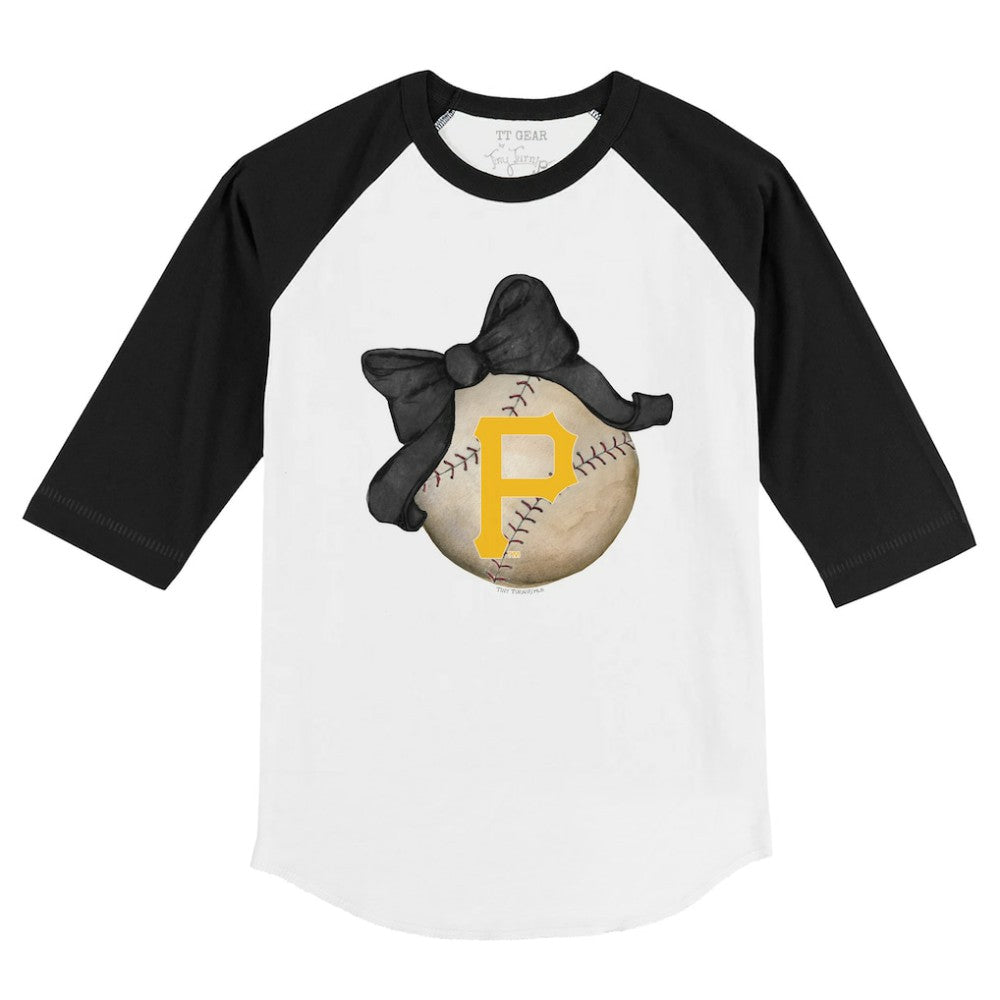 Pittsburgh Pirates Tiny Turnip Youth Baseball Bow 3/4-Sleeve Raglan T-Shirt - White/Black - MLB Lifestyle