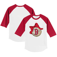 Boston Red Sox Tiny Turnip Youth Baseball Bow 3/4-Sleeve Raglan T-Shirt - White/Red - MLB on Sale