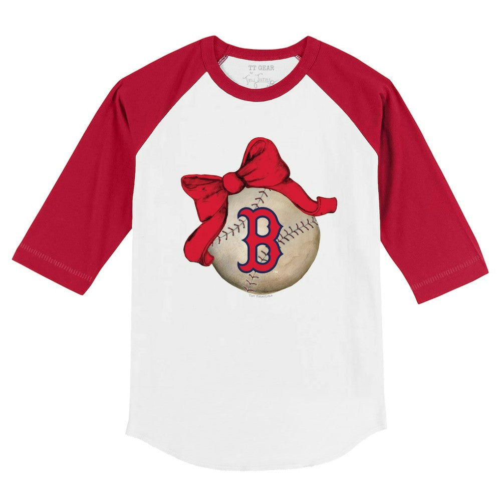Boston Red Sox Tiny Turnip Youth Baseball Bow 3/4-Sleeve Raglan T-Shirt - White/Red - MLB on Sale