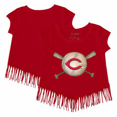 Cincinnati Reds Tiny Turnip Girls Youth Baseball Cross Bats Fringe T-Shirt - Red - MLB Sale