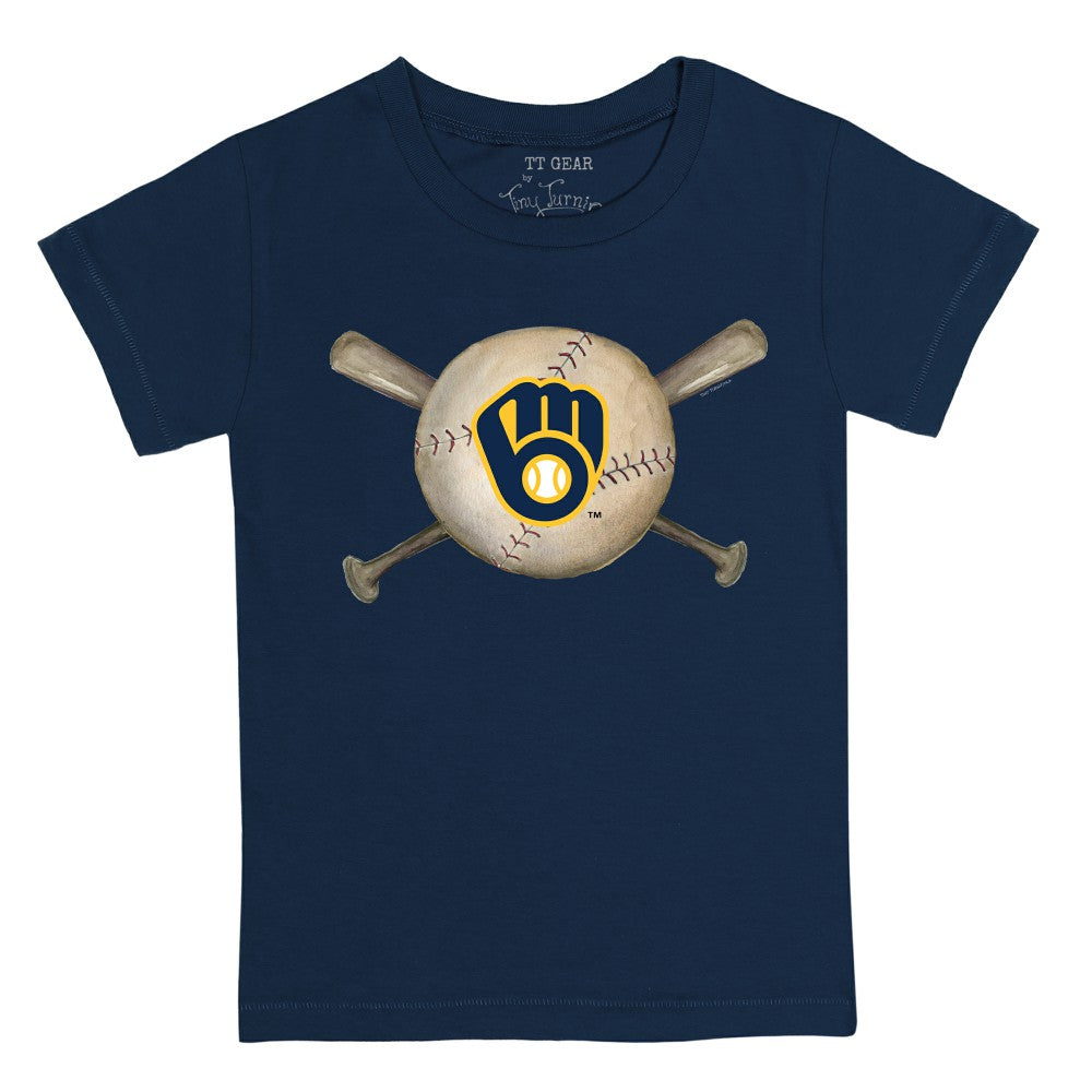 Milwaukee Brewers Tiny Turnip Youth Baseball Cross Bats T-Shirt - Navy - MLB Online