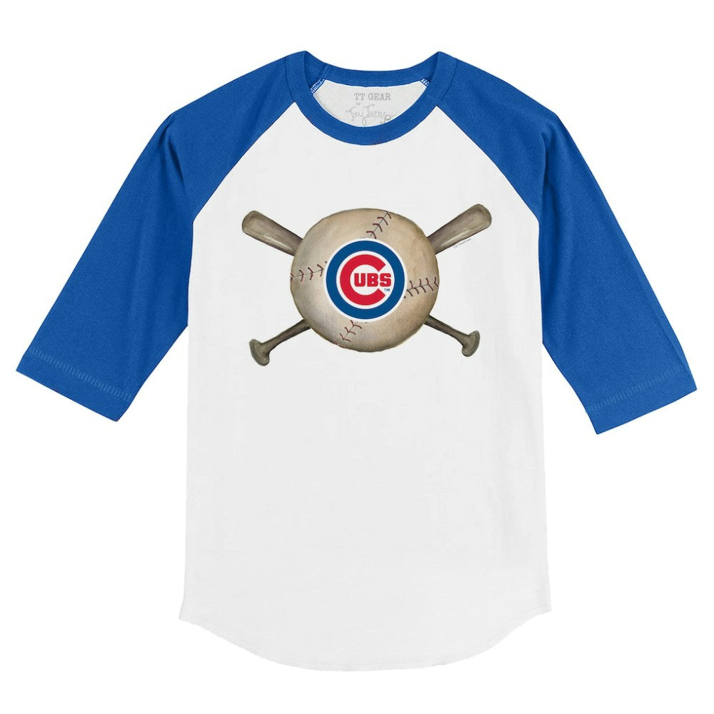 Chicago Cubs Tiny Turnip Youth Baseball Cross Bats 3/4-Sleeve Raglan T-Shirt - White/Royal - MLB Lifestyle
