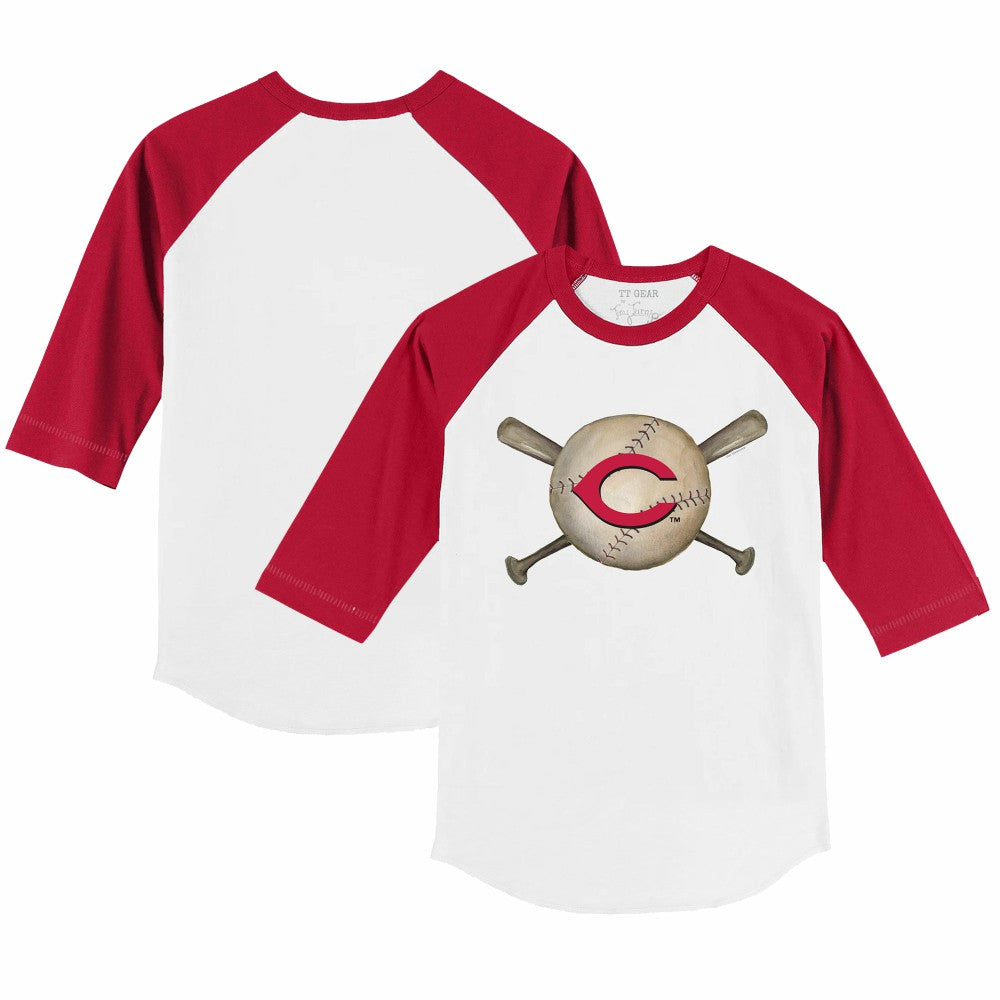 Cincinnati Reds Tiny Turnip Youth Baseball Cross Bats 3/4-Sleeve Raglan T-Shirt - White/Red - MLB on Sale