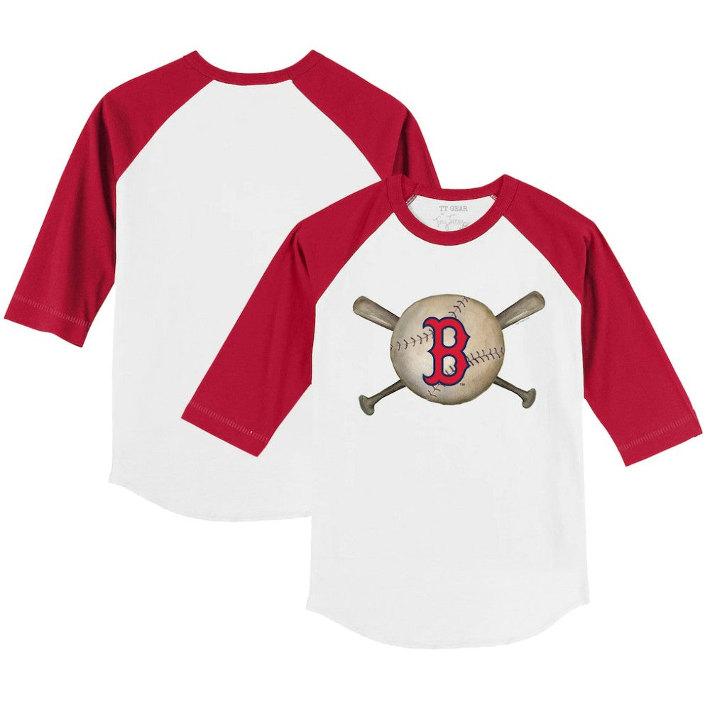 Boston Red Sox Tiny Turnip Youth Baseball Cross Bats 3/4-Sleeve Raglan T-Shirt - White/Red - MLB Lifestyle