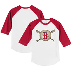Boston Red Sox Tiny Turnip Youth Baseball Cross Bats 3/4-Sleeve Raglan T-Shirt - White/Red - MLB Lifestyle