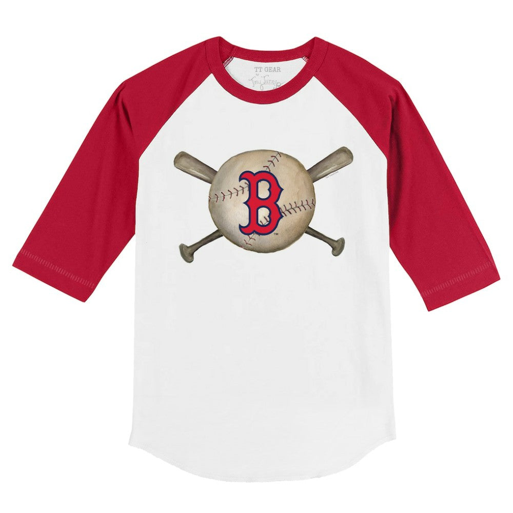 Boston Red Sox Tiny Turnip Youth Baseball Cross Bats 3/4-Sleeve Raglan T-Shirt - White/Red - MLB Lifestyle