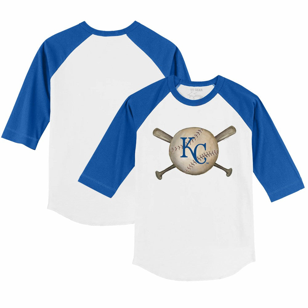 Kansas City Royals Tiny Turnip Youth Baseball Cross Bats 3/4-Sleeve Raglan T-Shirt - White/Royal - MLB Sale