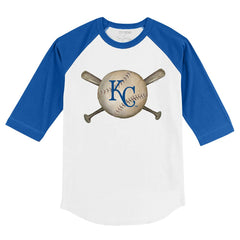 Kansas City Royals Tiny Turnip Youth Baseball Cross Bats 3/4-Sleeve Raglan T-Shirt - White/Royal - MLB Sale