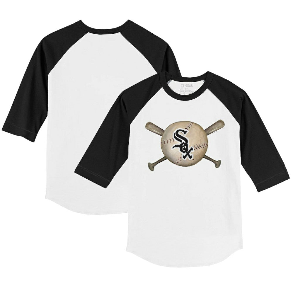 Chicago White Sox Tiny Turnip Youth Baseball Cross Bats 3/4-Sleeve Raglan T-Shirt - White/Black - MLB Lifestyle