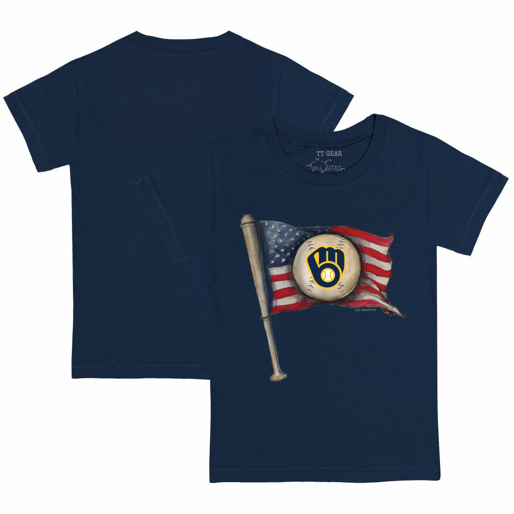 Milwaukee Brewers Tiny Turnip Youth Baseball Flag T-Shirt - Navy - MLB on Sale