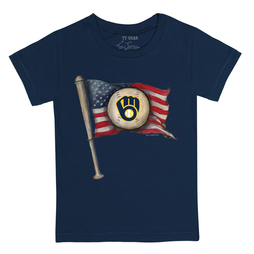 Milwaukee Brewers Tiny Turnip Youth Baseball Flag T-Shirt - Navy - MLB on Sale