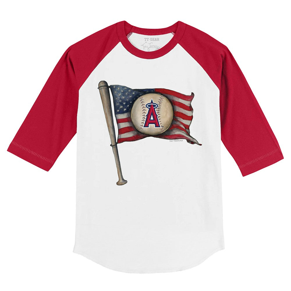 Los Angeles Angels Tiny Turnip Youth Baseball Flag 3/4-Sleeve Raglan T-Shirt - White/Red - MLB Discount