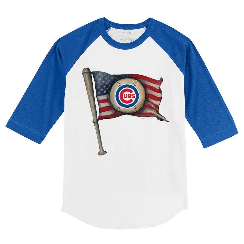 Chicago Cubs Tiny Turnip Youth Baseball Flag 3/4-Sleeve Raglan T-Shirt - White/Royal - MLB on Sale