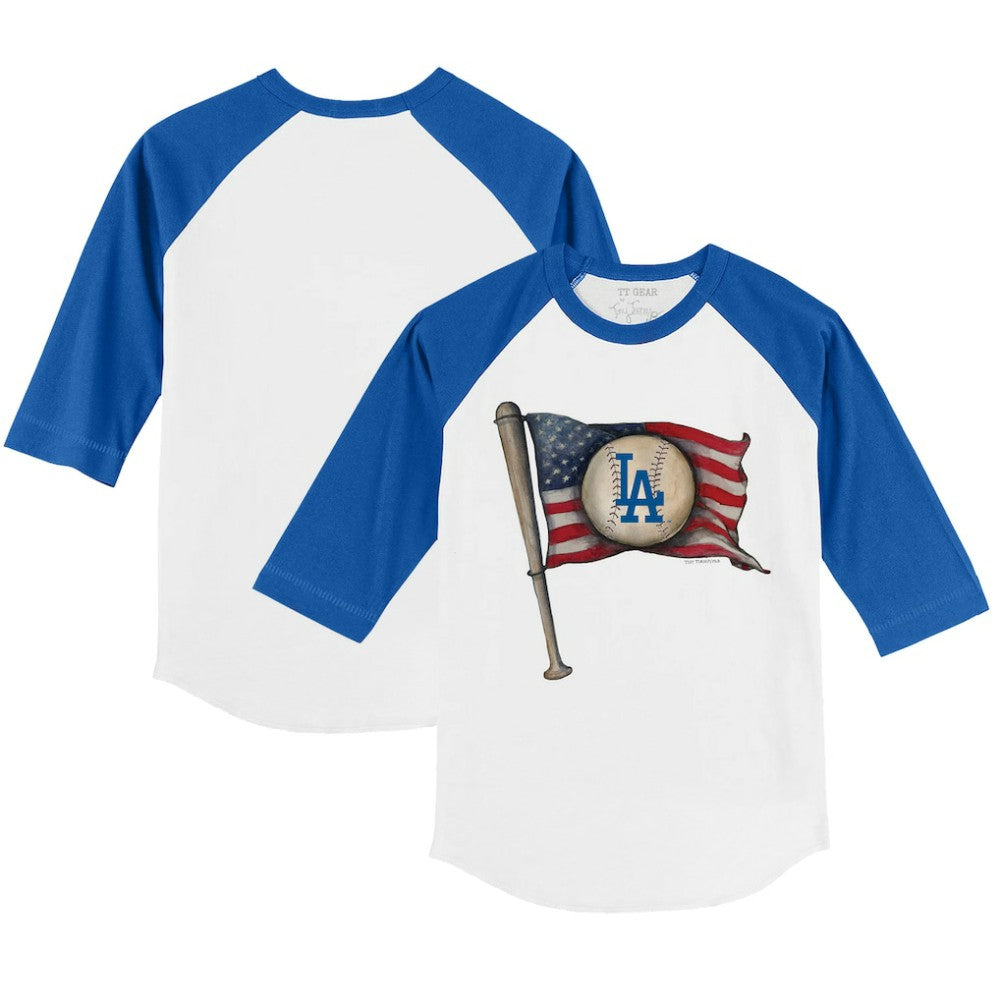 Los Angeles Dodgers Tiny Turnip Youth Baseball Flag 3/4-Sleeve Raglan T-Shirt - White/Royal - MLB on Sale