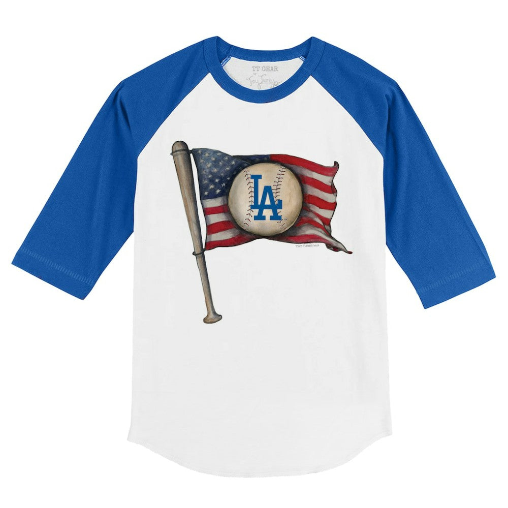 Los Angeles Dodgers Tiny Turnip Youth Baseball Flag 3/4-Sleeve Raglan T-Shirt - White/Royal - MLB on Sale