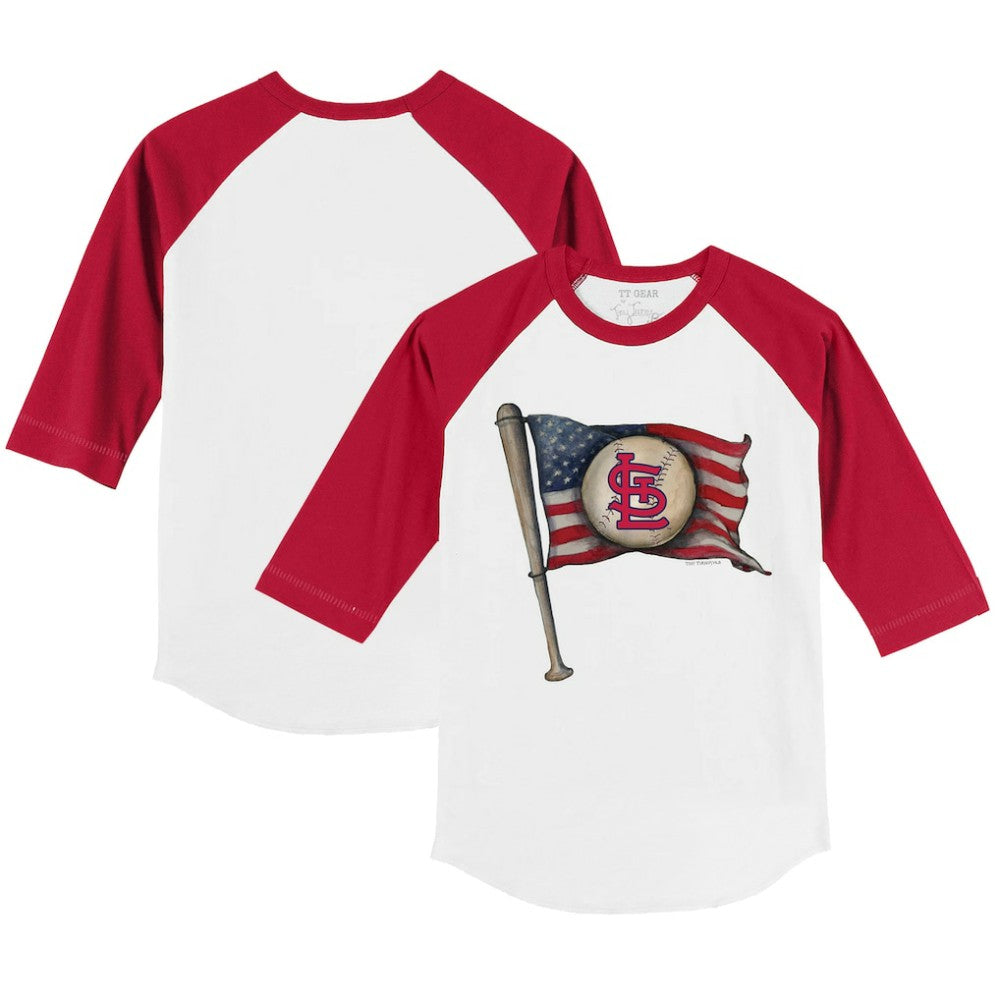 St. Louis Cardinals Tiny Turnip Youth Baseball Flag 3/4-Sleeve Raglan T-Shirt - White/Red - MLB Lifestyle