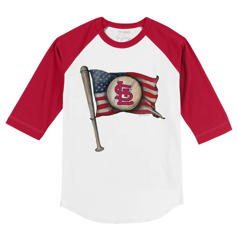 St. Louis Cardinals Tiny Turnip Youth Baseball Flag 3/4-Sleeve Raglan T-Shirt - White/Red - MLB Lifestyle