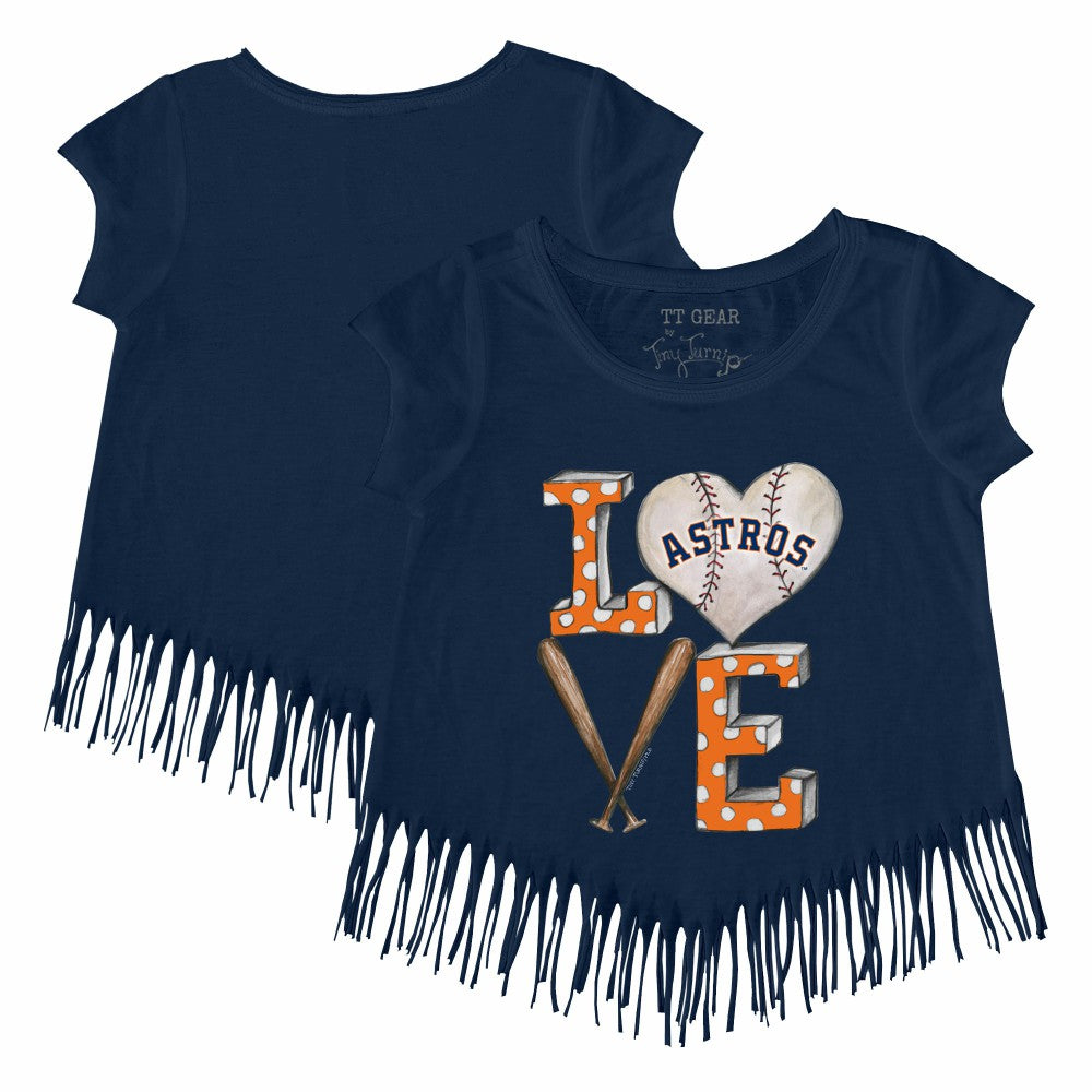 Houston Astros Tiny Turnip Girls Youth Baseball Love Fringe T-Shirt - Navy - MLB Discount