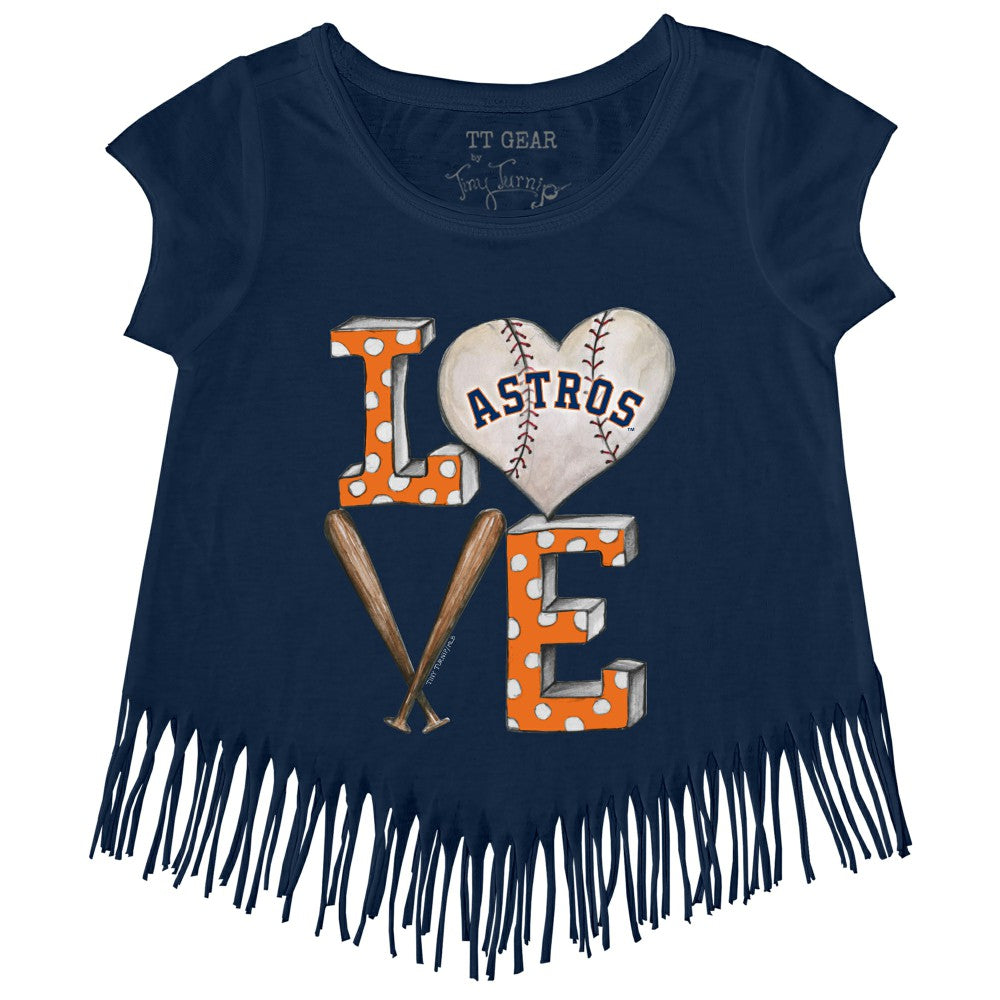 Houston Astros Tiny Turnip Girls Youth Baseball Love Fringe T-Shirt - Navy - MLB Discount