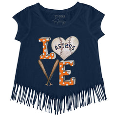 Houston Astros Tiny Turnip Girls Youth Baseball Love Fringe T-Shirt - Navy - MLB Discount