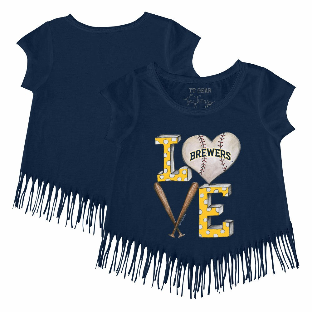 Milwaukee Brewers Tiny Turnip Girls Youth Baseball Love Fringe T-Shirt - Navy - MLB Lifestyle