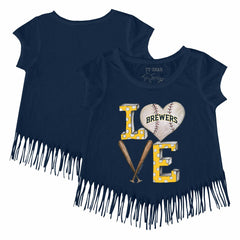Milwaukee Brewers Tiny Turnip Girls Youth Baseball Love Fringe T-Shirt - Navy - MLB Lifestyle