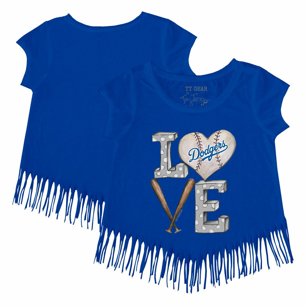 Los Angeles Dodgers Tiny Turnip Girls Youth Baseball Love Fringe T-Shirt - Royal - MLB Lifestyle