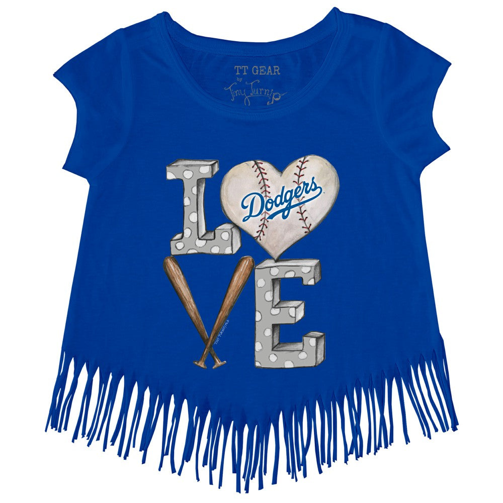 Los Angeles Dodgers Tiny Turnip Girls Youth Baseball Love Fringe T-Shirt - Royal - MLB Lifestyle