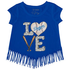 Los Angeles Dodgers Tiny Turnip Girls Youth Baseball Love Fringe T-Shirt - Royal - MLB Lifestyle