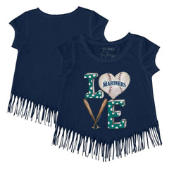 Seattle Mariners Tiny Turnip Girls Youth Baseball Love Fringe T-Shirt - Navy - MLB Online