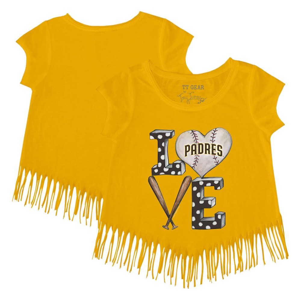 San Diego Padres Tiny Turnip Girls Youth Baseball Love Fringe T-Shirt - Gold - MLB Sale