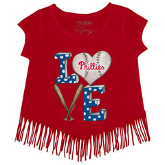 Philadelphia Phillies Tiny Turnip Girls Youth Baseball Love Fringe T-Shirt - Red - MLB Online